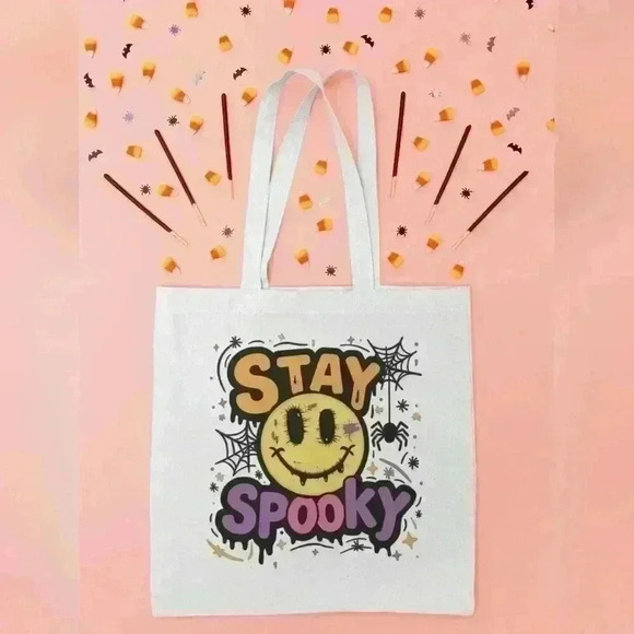 natalythyme Handbags - Stay Spooky Halloween Canvas Tote Bag – Reusable Eco-Friendly Shopping B…